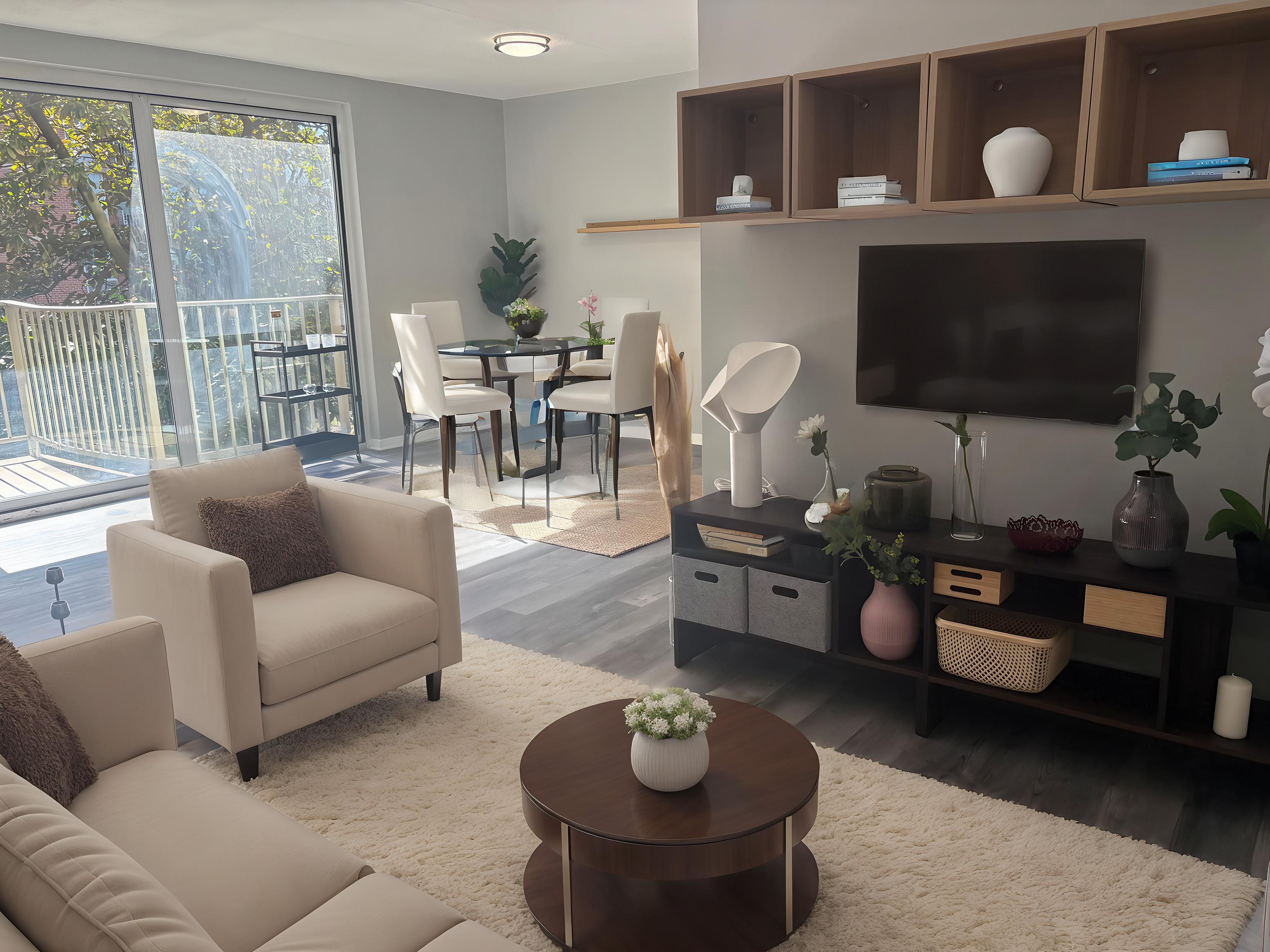 Living Room With Dining Area at The Langston Views, Washington, DC